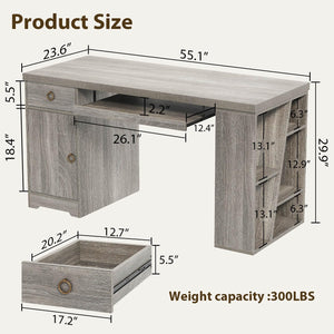 55" L-Shaped Corner Office Desk with Drawers, Cabinet, Shelves & Keyboard Tray