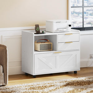 Lateral File Cabinet with Charging Station and Printer Stand