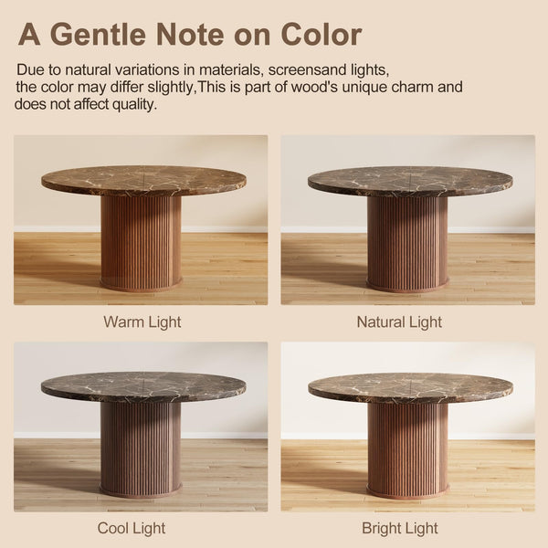 Round Dining Table 47 Inch with Storage Shelf & Marble Top