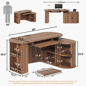 L-Shaped Rotating Computer Desk with Storage Cabinet, Keyboard Tray & Power Outlet – 60 Inch