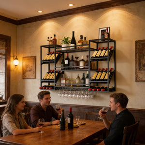 Wall Mounted Wine Rack with Glass Holder & Floating Bar Shelves