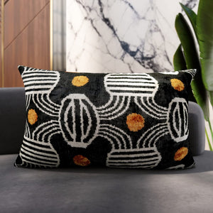 Handmade Velvet Throw Pillow – Geometric Striped, Down Feather Fill