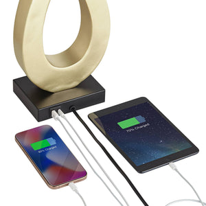 Gold USB Table Lamps Set of 2 with Rectangular Shade