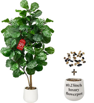 Faux Fiddle Leaf Fig Tree with White Pot