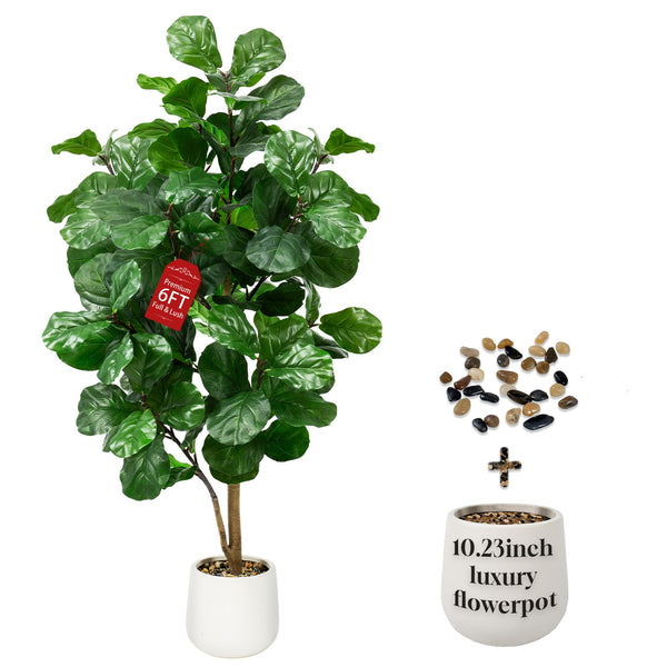 Faux Fiddle Leaf Fig Tree with White Pot
