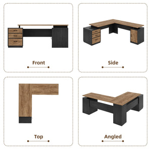 71-Inch L-Shaped Executive Desk with Drawers & Privacy Panel