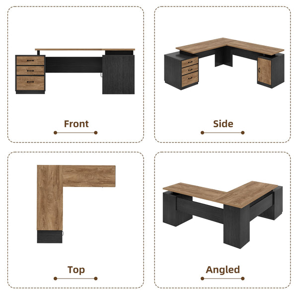 71-Inch L-Shaped Executive Desk with Drawers & Privacy Panel