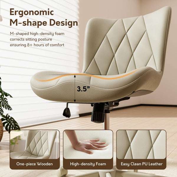 Armless Adjustable Desk Chair – PU Leather, Memory Foam Seat