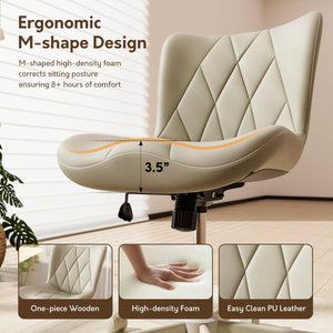 Armless Adjustable Desk Chair – PU Leather, Memory Foam Seat
