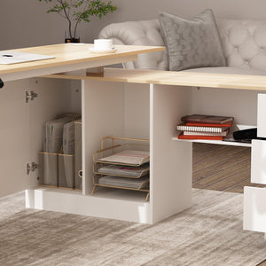 L-Shaped Electric Standing Desk with Drawers and Shelves, 63"