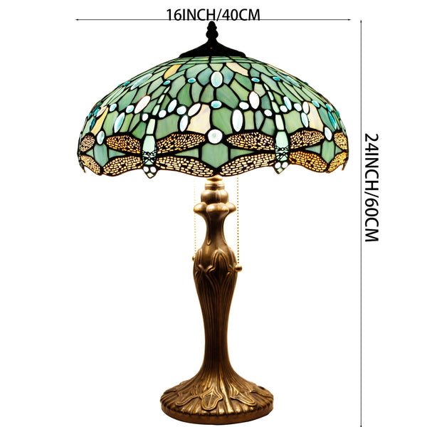 Tiffany Dragonfly Stained Glass Table Lamp – Sea Blue, 16x24 Inch