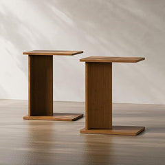 Bamboo C-Shaped End Table Set of 2 – Modern Side Table for Living Room & Bedroom