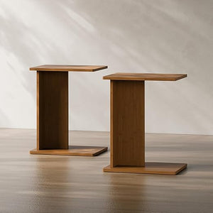 Bamboo C-Shaped End Table Set of 2 – Modern Side Table for Living Room & Bedroom