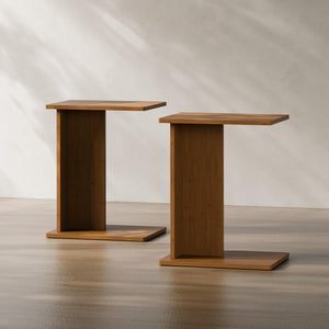 Bamboo C-Shaped End Table Set of 2 – Modern Side Table for Living Room & Bedroom