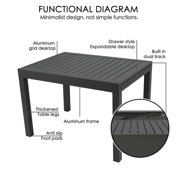 Expandable Aluminum Patio Dining Table for 4–6 People