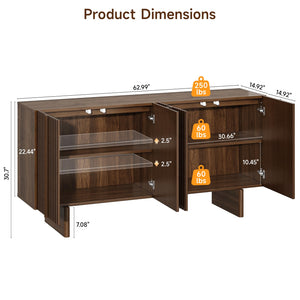 63" Fluted Sideboard Buffet Cabinet with Adjustable Shelves