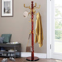 Wooden Coat Rack Stand with 14 Hooks, Adjustable Height