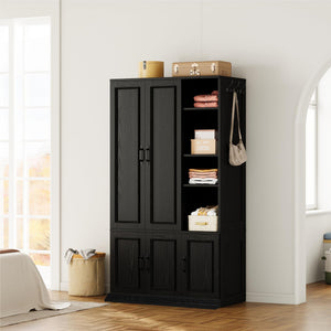 70" 5-Door Wooden Wardrobe with Shelves & Hanging Rod