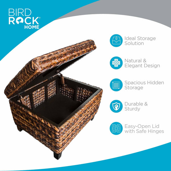 Woven Seagrass Storage Ottoman with Safety Hinges