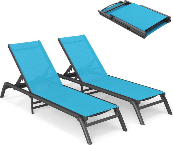 Outdoor Chaise Lounge Chairs Set of 2 – Foldable, Adjustable Backrest