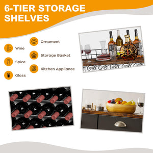 6-Tier Freestanding Wine Rack Cabinet with Drawer and Glass Holder