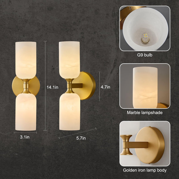 Alabaster Wall Sconce – Natural Marble, 14 Inch