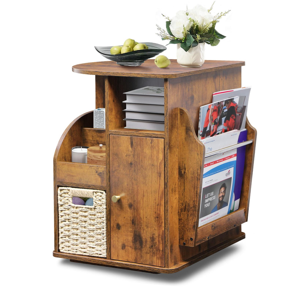 Rotating End Table with Storage & Swivel Base