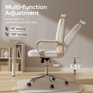 Mid-Back PU Leather Office Chair with Swivel & Padded Arms