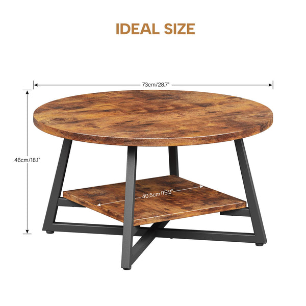 Round Coffee Table with Storage – 2-Tier Modern Wood & Metal Design