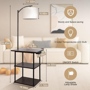 Floor Lamp with Side Table & Charging Station – 3-Color LED