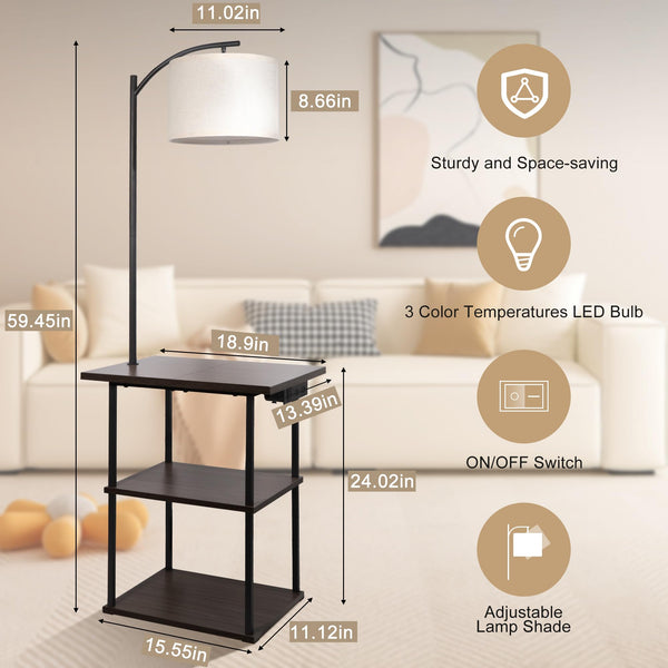 Floor Lamp with Side Table & Charging Station – 3-Color LED