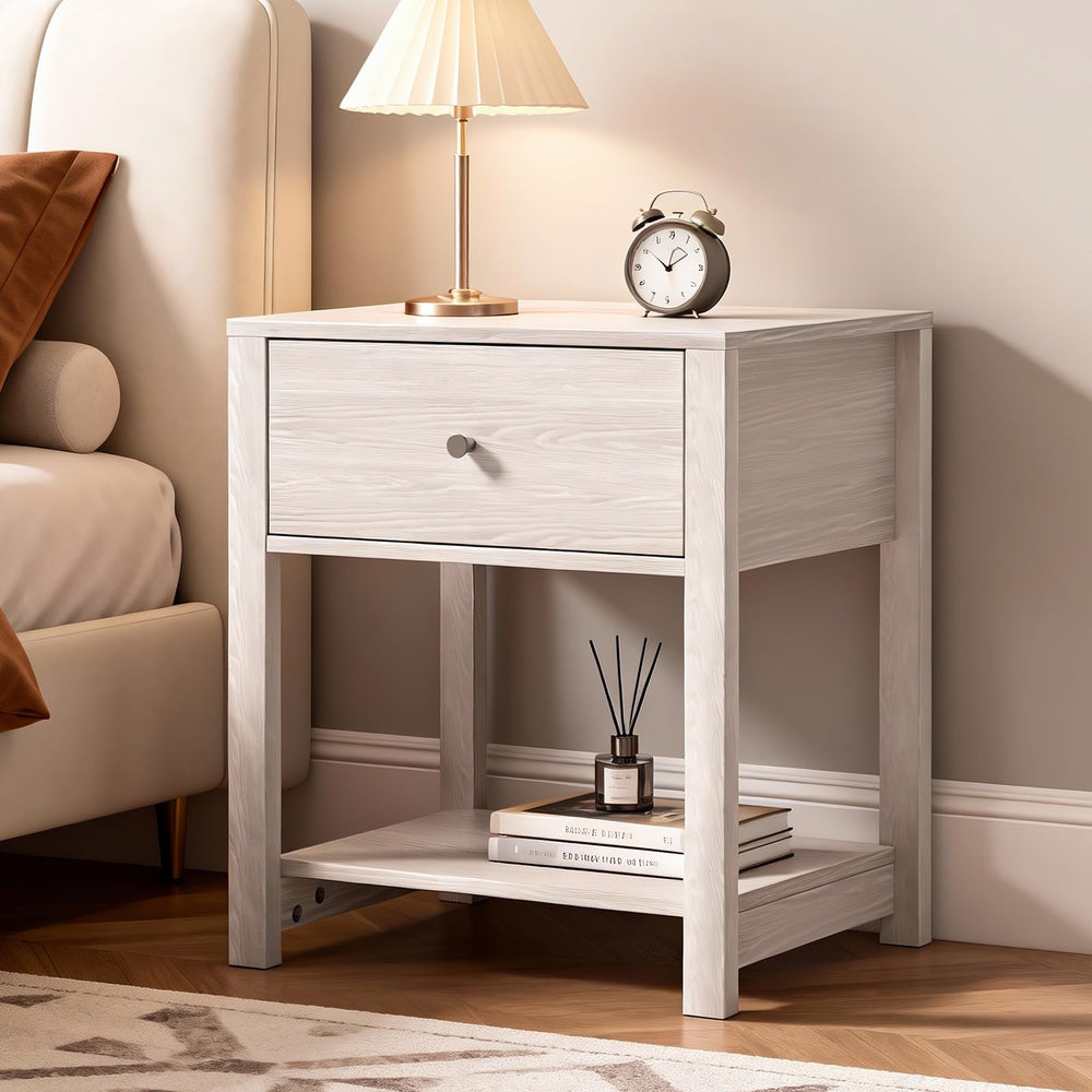 Nightstand with Drawer and Open Storage Shelf