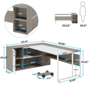 L-Shaped Executive Desk with Storage Cabinet & Shelves, 71"