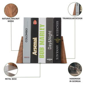 Handmade Wooden Bookends with Metal Base