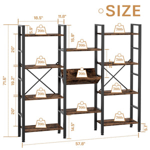 4-Tier Triple Wide Bookshelf with 11 Open Shelves