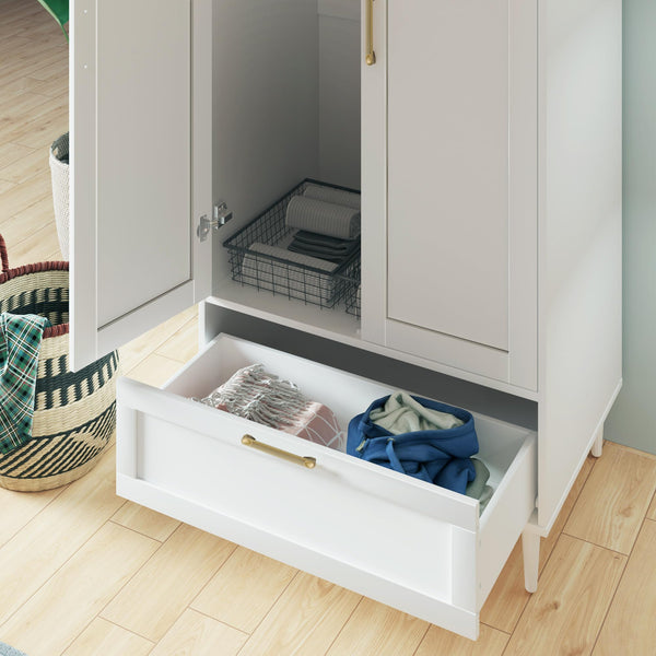 60" 2-Door Wardrobe Closet with Hanging Rod and Drawers