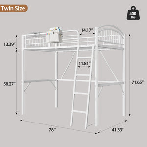Twin Metal Loft Bed with Convertible Ladder & Guard Rails