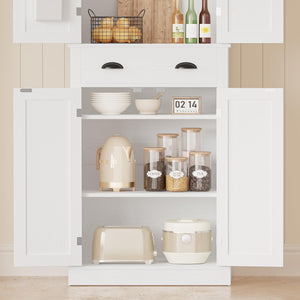 Kitchen Pantry Storage Cabinet with Barn Doors & Drawer — White, 72.6"H