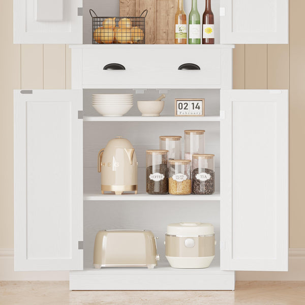 Kitchen Pantry Storage Cabinet with Barn Doors & Drawer — White, 72.6"H