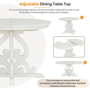 Extendable Round Dining Table Set for 4-6 with Upholstered Chairs