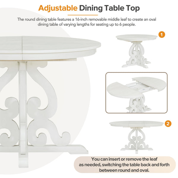 Extendable Round Dining Table Set for 4-6 with Upholstered Chairs