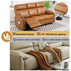 3-Seat Power Recliner Sofa with Hidden Console & USB Charging