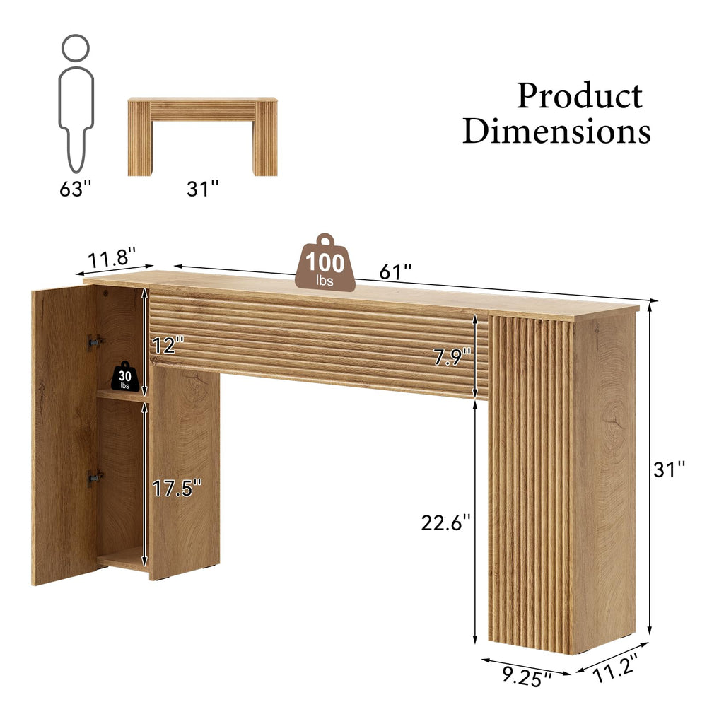 61" Fluted Console Table with 2 Storage Cabinets