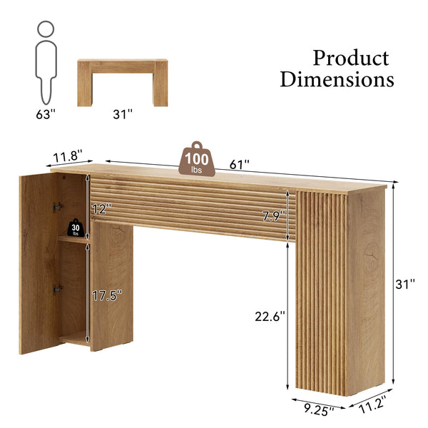 61" Fluted Console Table with 2 Storage Cabinets