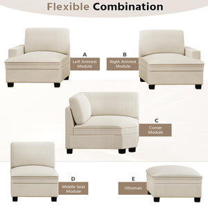 Oversized Modular Sectional Sofa – 4-Seat Corduroy Couch with Nailhead Trim & Storage Ottoman
