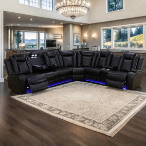Power Recliner Sectional Sofa with LED Light & Storage Console
