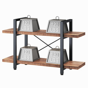 2-Tier Solid Wood Bookshelf with Metal Frame