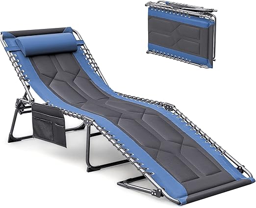 4-Fold Folding Outdoor Chaise Lounge Chair with Pillow & Side Pocket