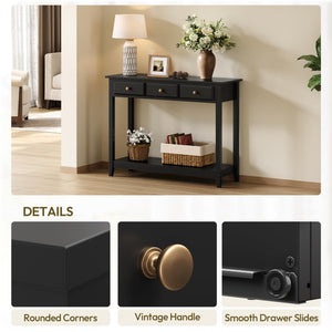 Console Table with 3 Drawers and Storage Shelf