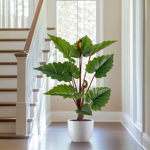 55in Tall Artificial Elephant Ear Plant – 9 Large Faux Tropical Leaves, Indoor Outdoor Decor
